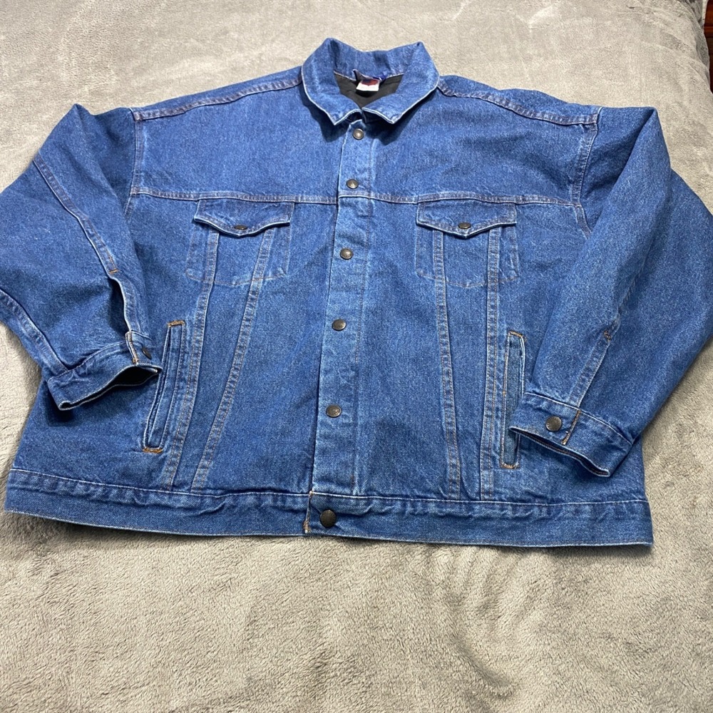 NRA Gear Denim Jacket Mens 3XL Blue Trucker Medium Wash Cotton Oversized Rugged